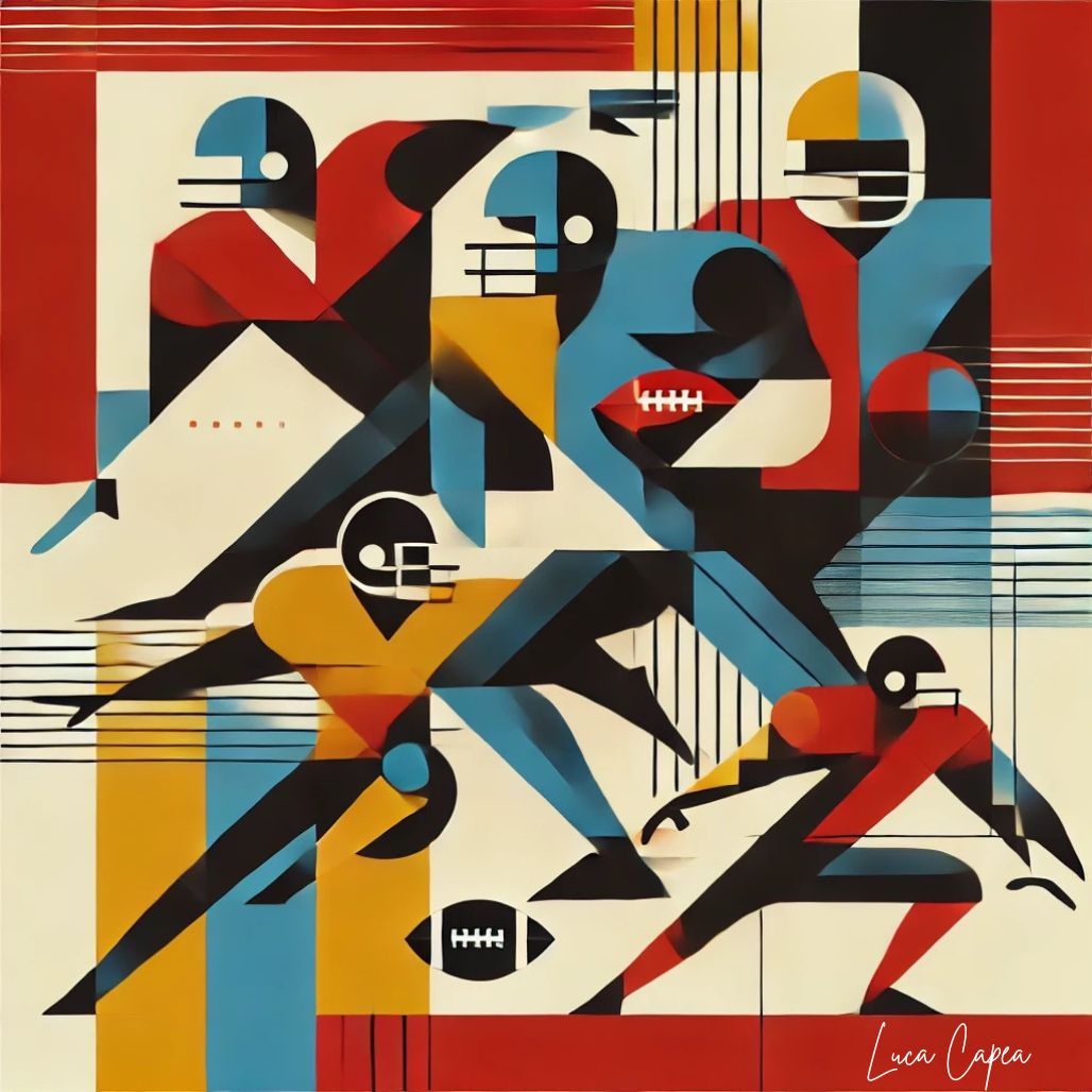 “American Football – by Luca Capea | Bold Mid-Century Modern Sports Art | Limited Edition Canvas Print”