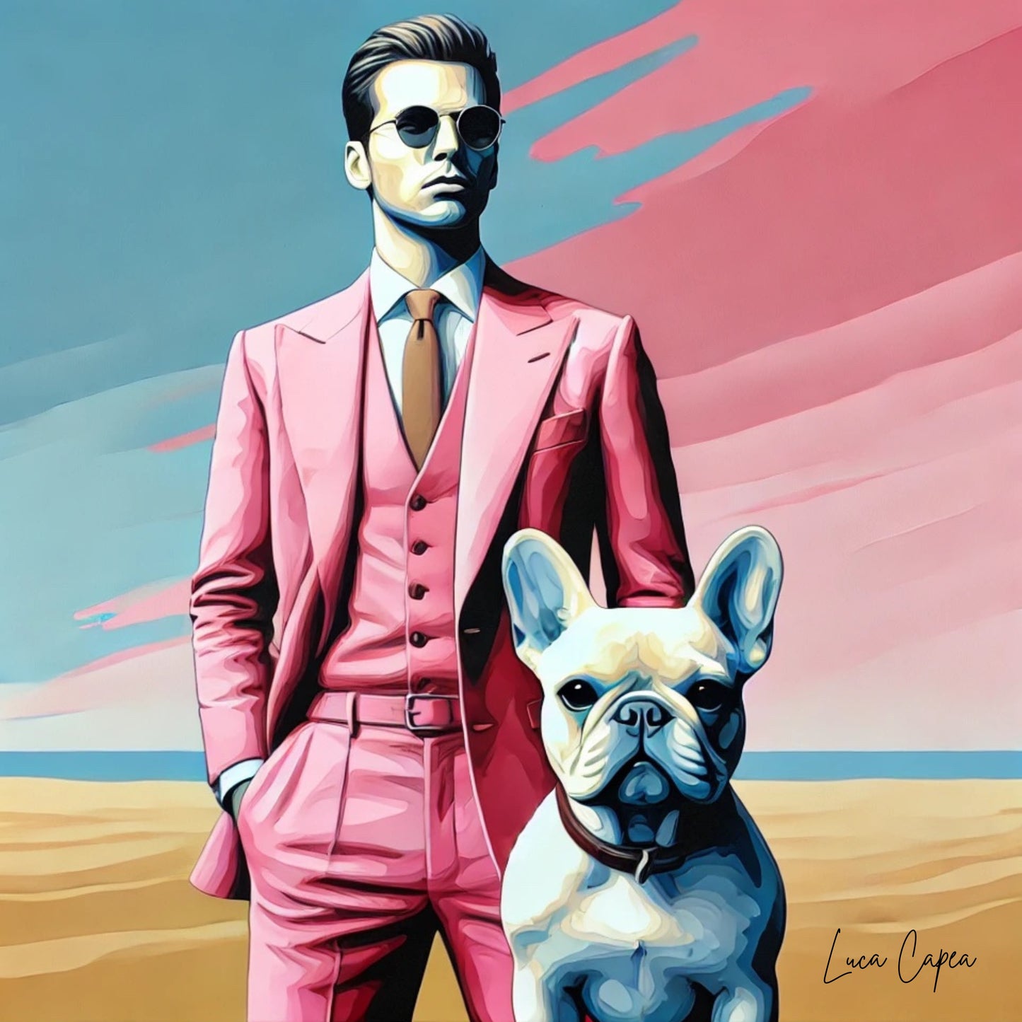 The American Gentleman – by Luca Capea | Modern Luxury Art | Stylish Man & French Bulldog Canvas"