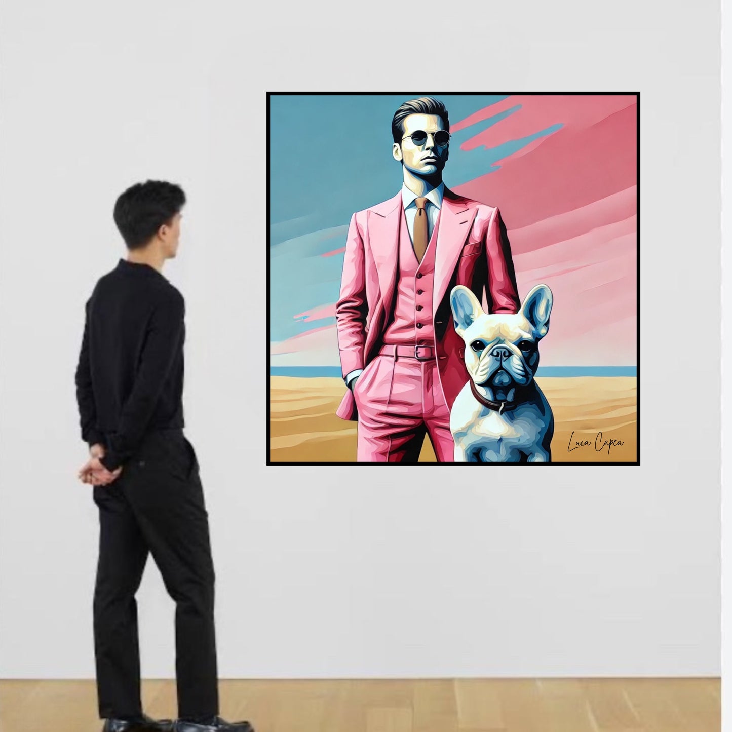 The American Gentleman – by Luca Capea | Modern Luxury Art | Stylish Man & French Bulldog Canvas"