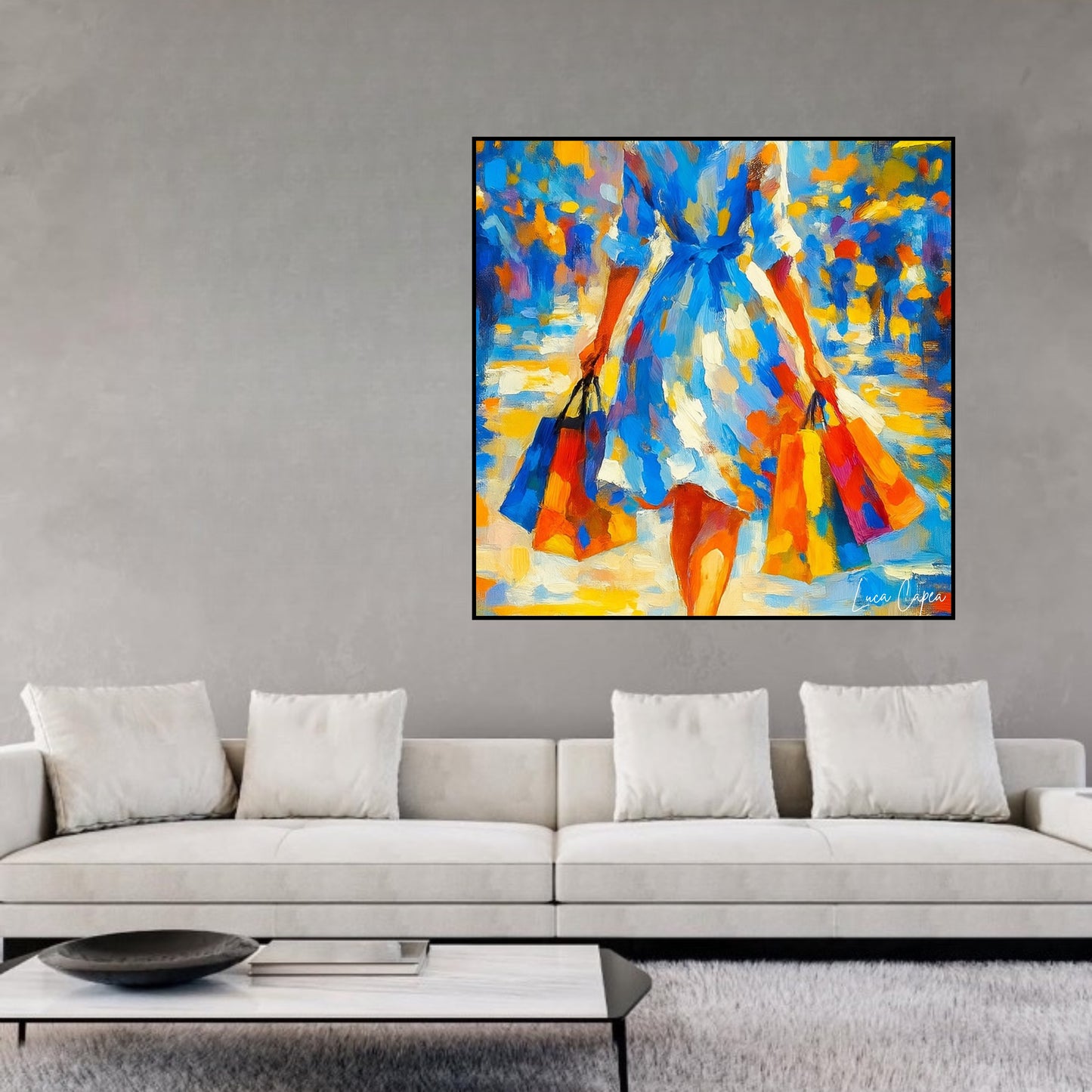 Shopping in Style – by Luca Capea | Vibrant Modern Impressionist Canvas Art | Luxury Urban Lifestyle Painting