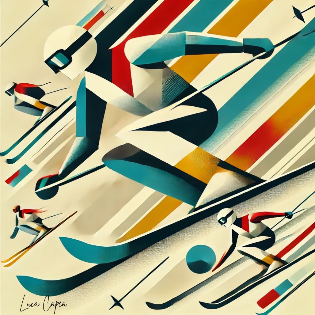 "Skiing – by Luca Capea | Mid-Century Modern Sports Art | Limited Edition Canvas Print"