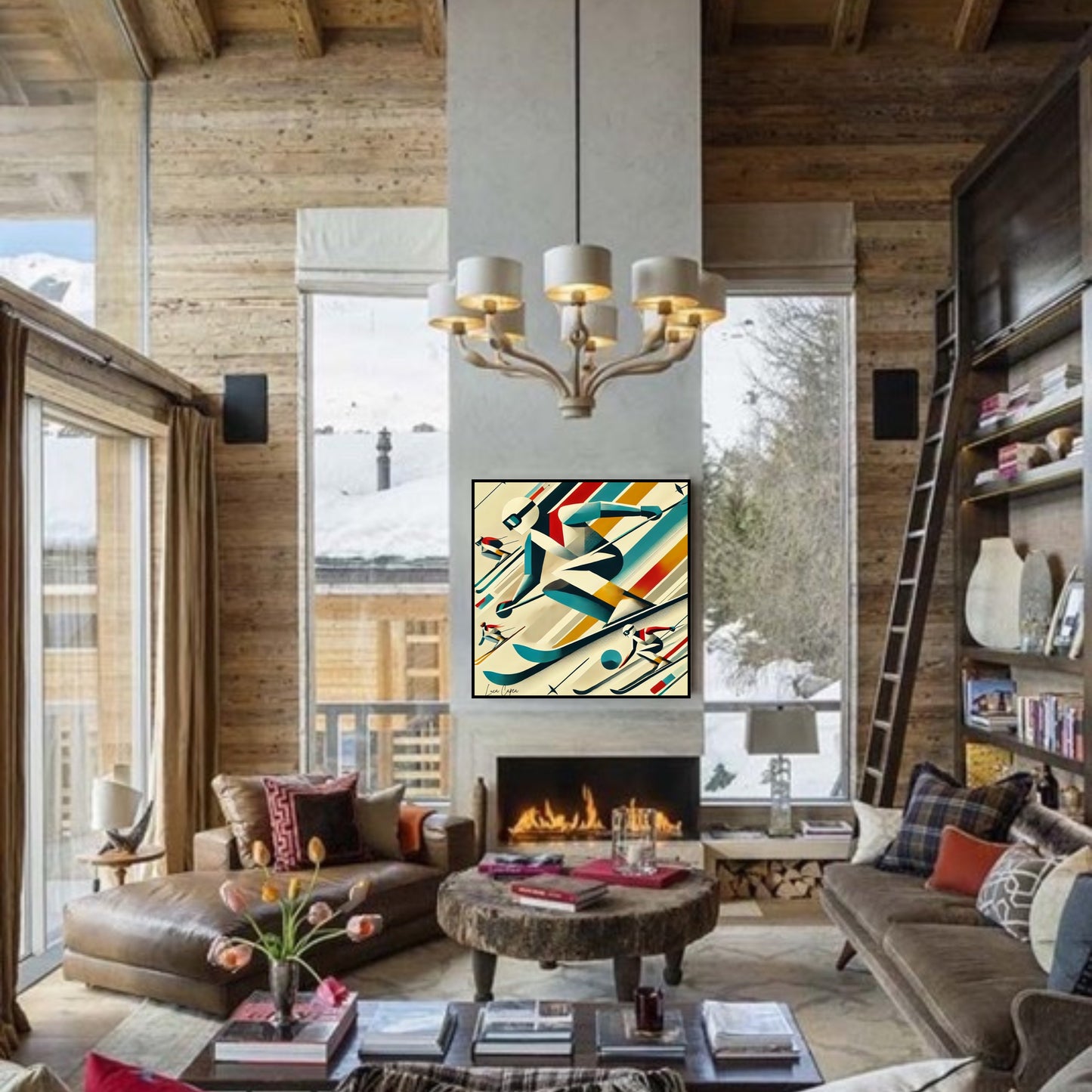 "Skiing – by Luca Capea | Mid-Century Modern Sports Art | Limited Edition Canvas Print"