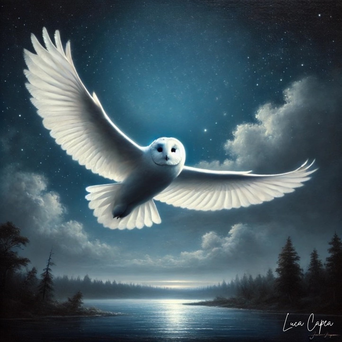 The Snowy Owl – by Luca Capea | Majestic Nocturnal Elegance in Romantic Realism | Limited Edition Wildlife Art Print