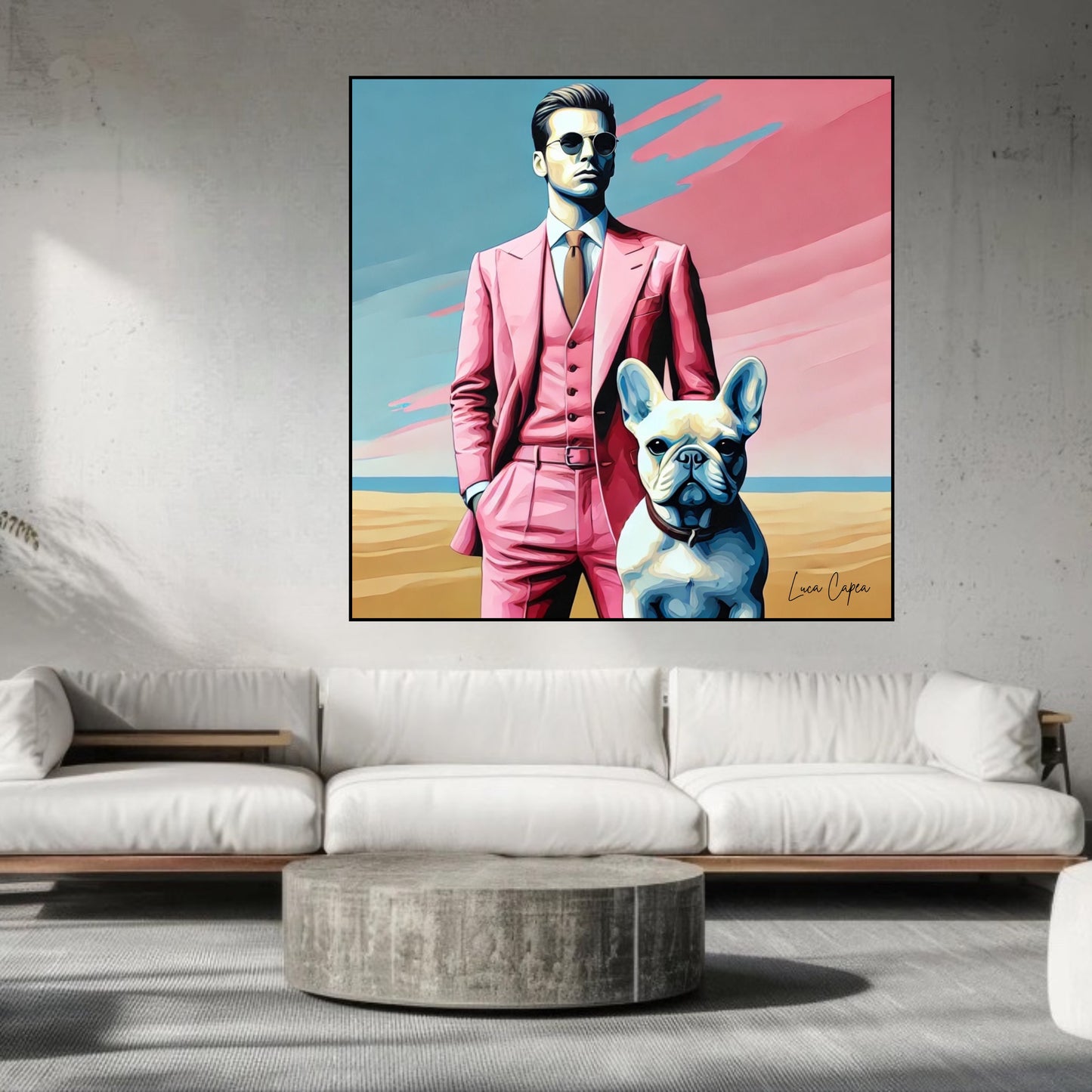 The American Gentleman – by Luca Capea | Modern Luxury Art | Stylish Man & French Bulldog Canvas"