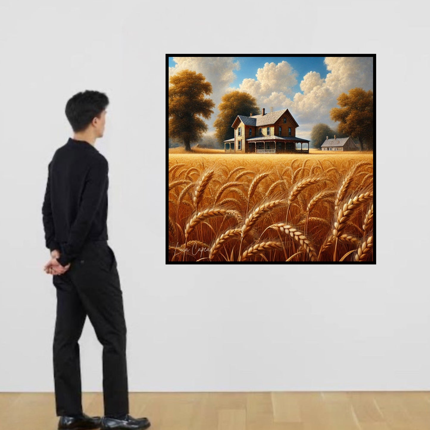 The Old Farm – by Luca Capea | Rustic American Farmhouse Art Print | Golden Wheat Fields Fine Canvas