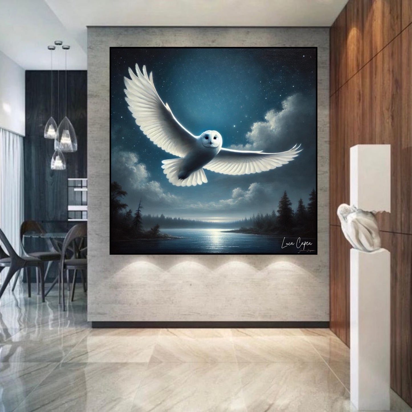 The Snowy Owl – by Luca Capea | Majestic Nocturnal Elegance in Romantic Realism | Limited Edition Wildlife Art Print