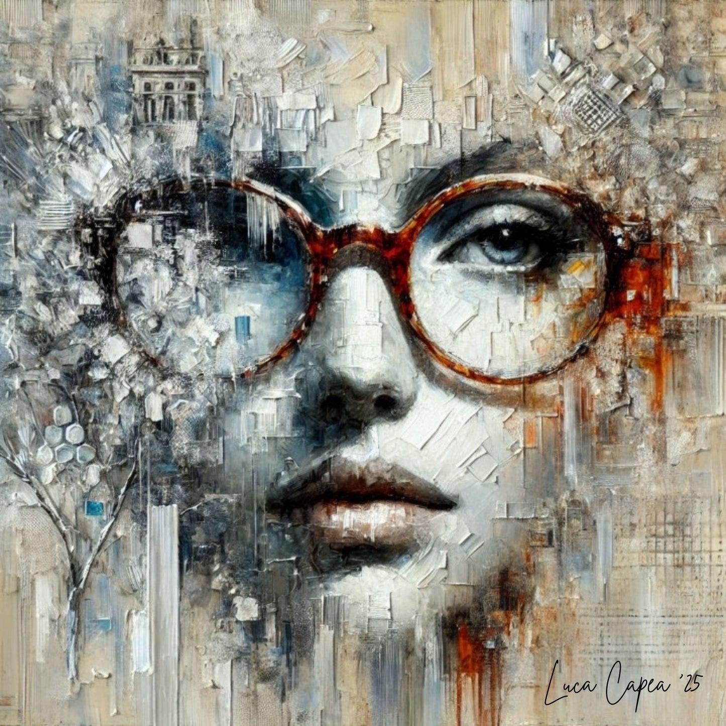 Intellectual Muse – Textured Abstract Female Portrait Art Print by Luca Capea