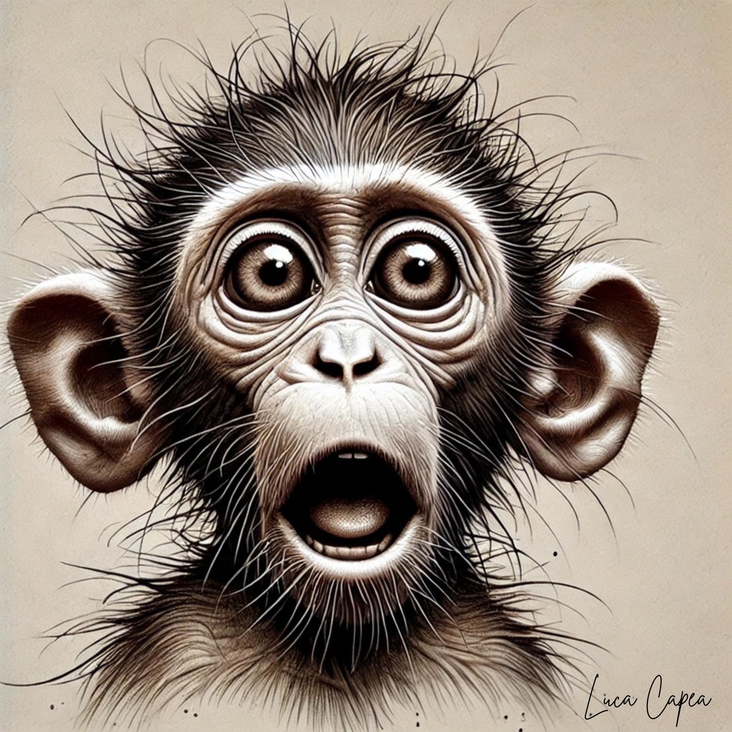 Ape Child – by Luca Capea | Expressive Monkey Portrait | Modern Animal Art Print