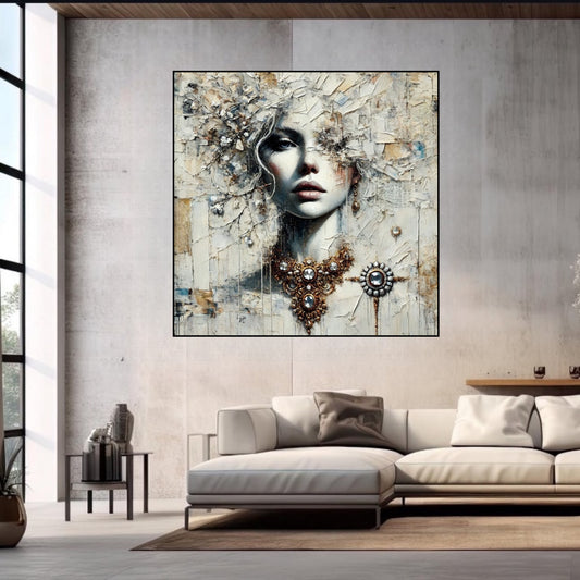 Ethereal Opulence – Luxurious Textured Abstract Female Portrait Art Print by Luca Capea