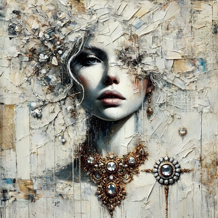 Ethereal Opulence – Luxurious Textured Abstract Female Portrait Art Print by Luca Capea