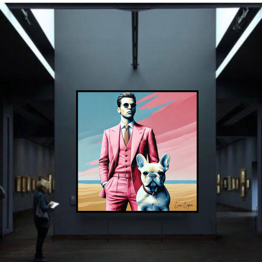 The American Gentleman – by Luca Capea | Modern Luxury Art | Stylish Man & French Bulldog Canvas"