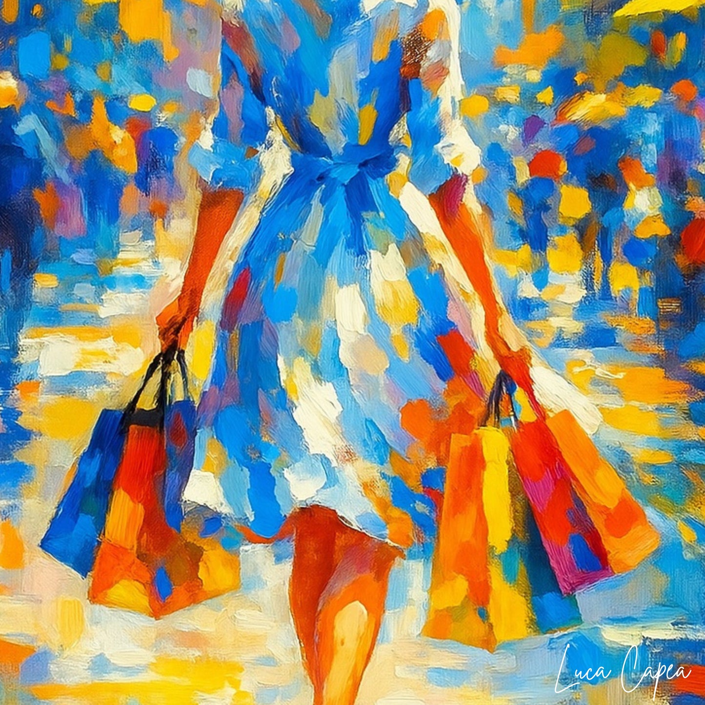 Shopping in Style – by Luca Capea | Vibrant Modern Impressionist Canvas Art | Luxury Urban Lifestyle Painting
