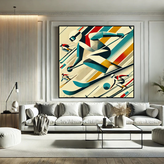 "Skiing – by Luca Capea | Mid-Century Modern Sports Art | Limited Edition Canvas Print"