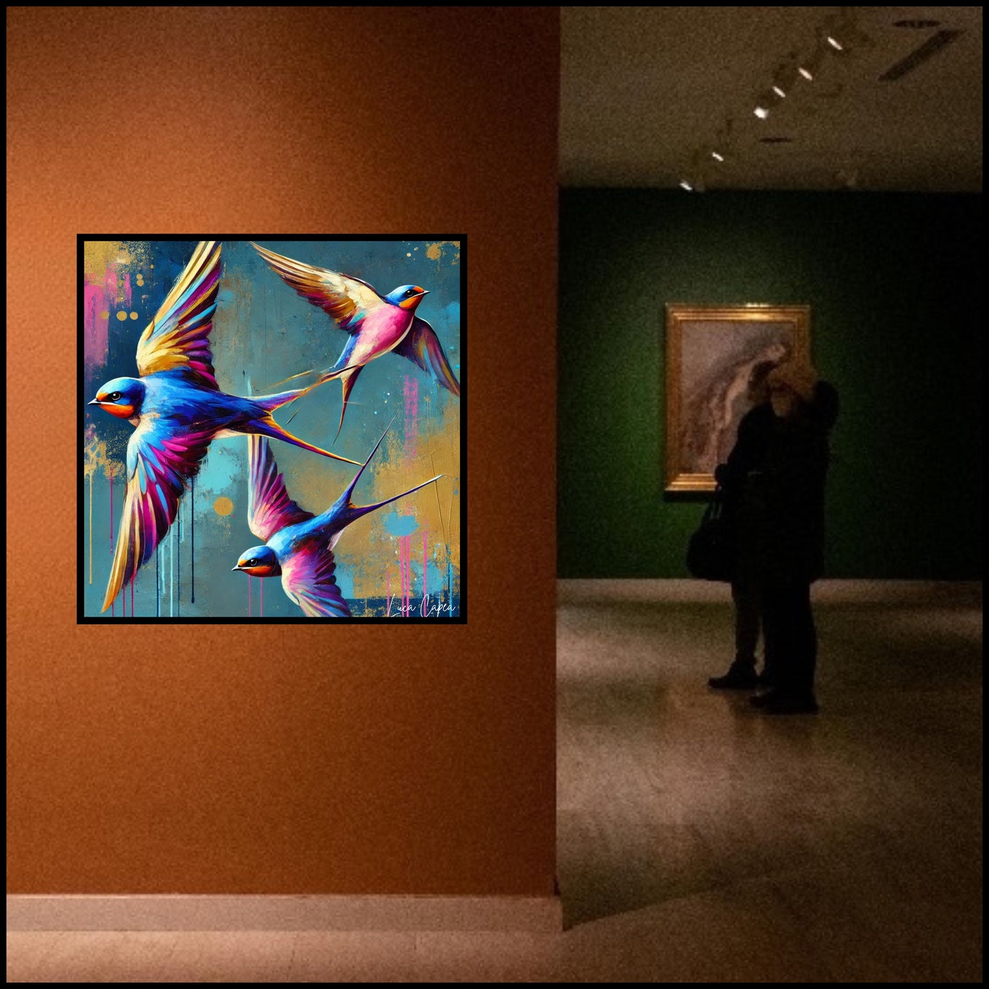 Swallows – by Luca Capea | Vibrant Abstract Bird Art | Expressive Flight Canvas Print