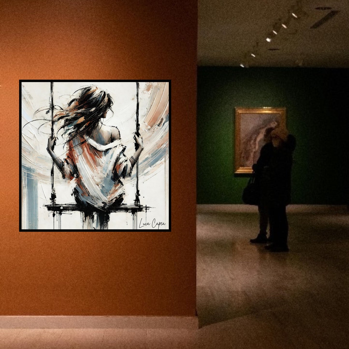 Drifting on a Swing – by Luca Capea | Expressive Abstract Woman Art | Dreamlike Figurative Canvas Print