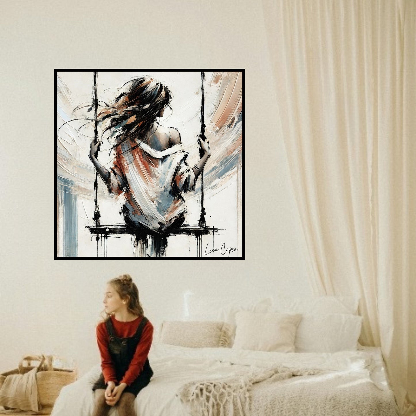 Drifting on a Swing – by Luca Capea | Expressive Abstract Woman Art | Dreamlike Figurative Canvas Print