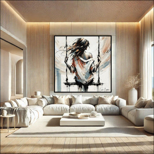 Drifting on a Swing – by Luca Capea | Expressive Abstract Woman Art | Dreamlike Figurative Canvas Print
