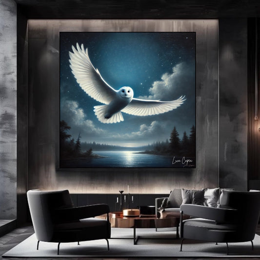 The Snowy Owl – by Luca Capea | Majestic Nocturnal Elegance in Romantic Realism | Limited Edition Wildlife Art Print